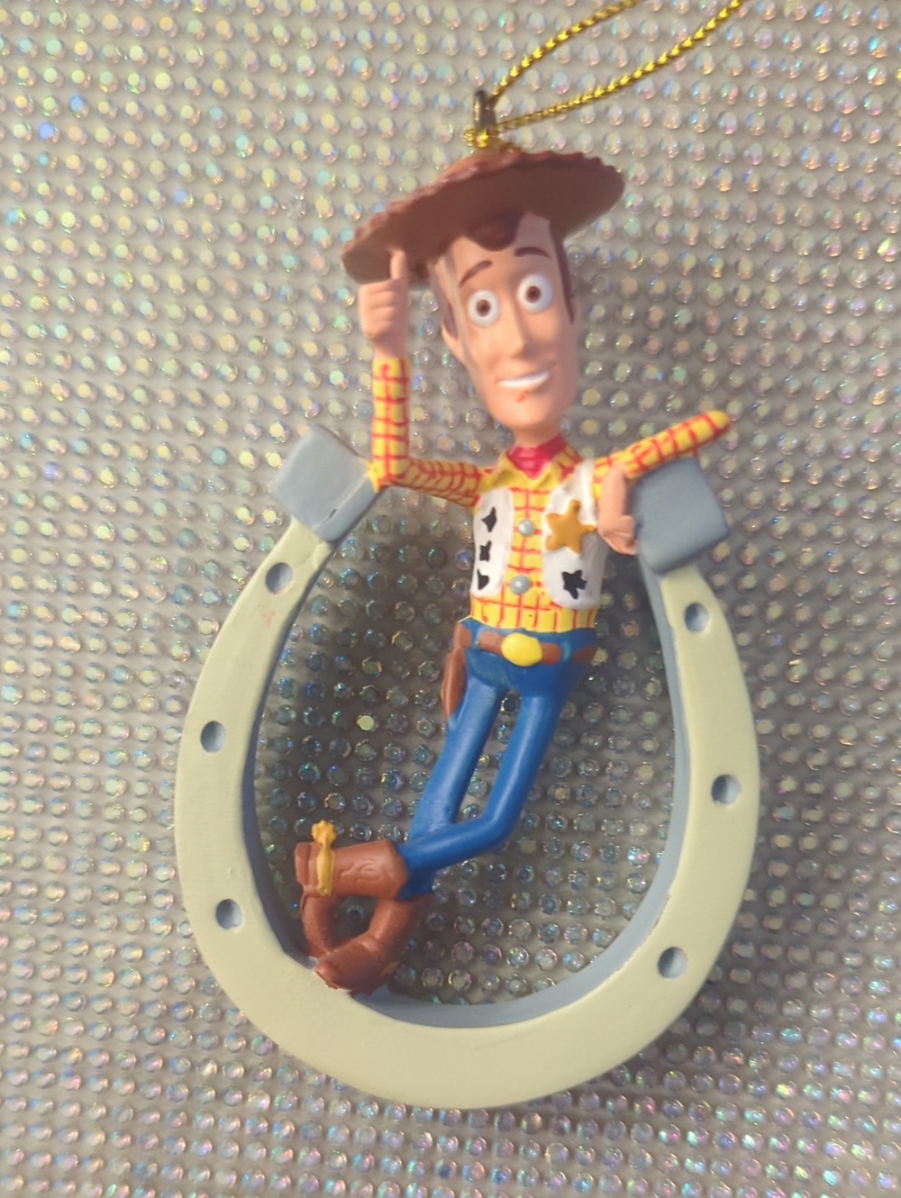 Pixar Sheriff Woody Standing In A Horseshoe Christmas Tree Ornament Rare